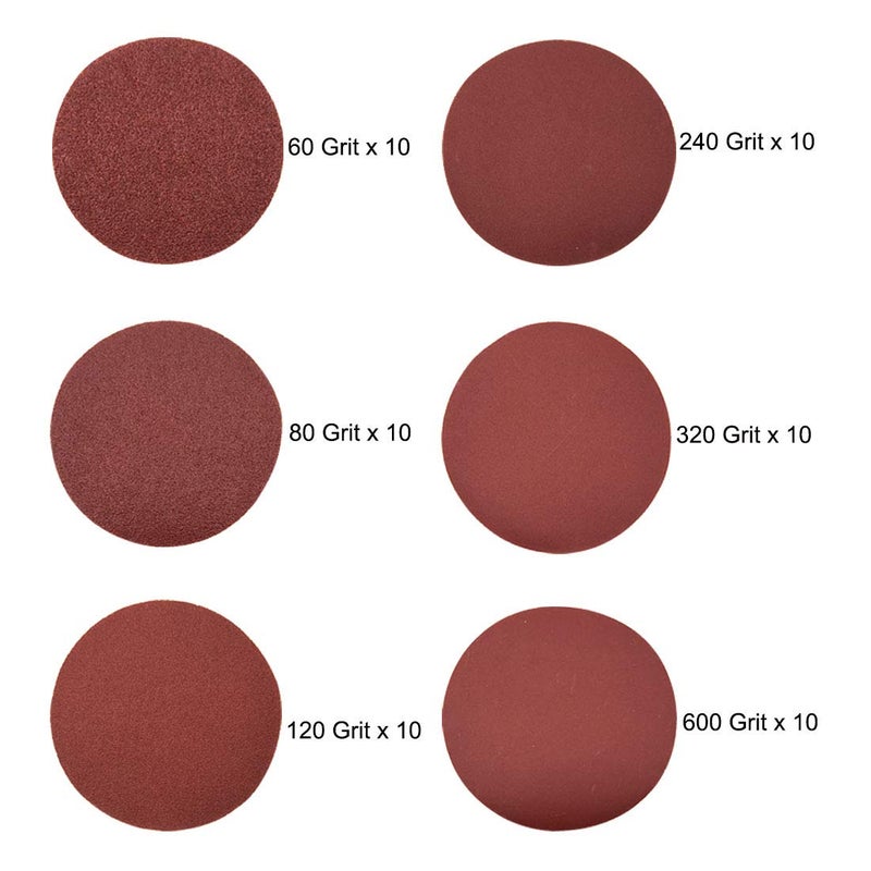 Sipery 60Pcs Sanding Discs 4 inch Aluminum Oxide Hook and Loop Sanding Pads 60/80/120/240/320/600 Grit Flocking Sandpaper - Image 2